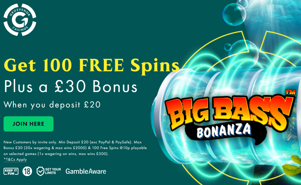 Grosvenor Casinos Free Spins Code and Bonus