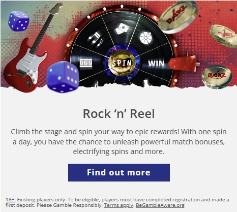 Rock ‘n’ Reel Free Spins Wheel at Barz