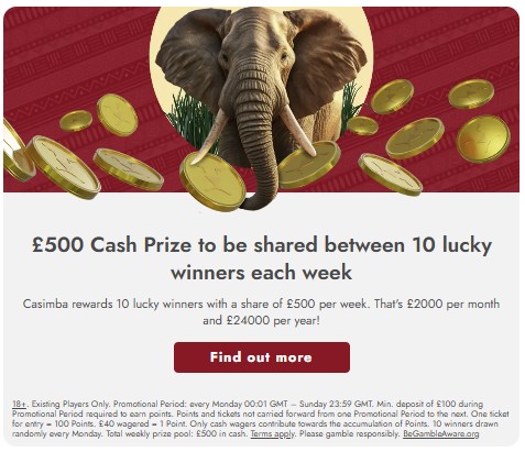 Cash Prize at Casimba