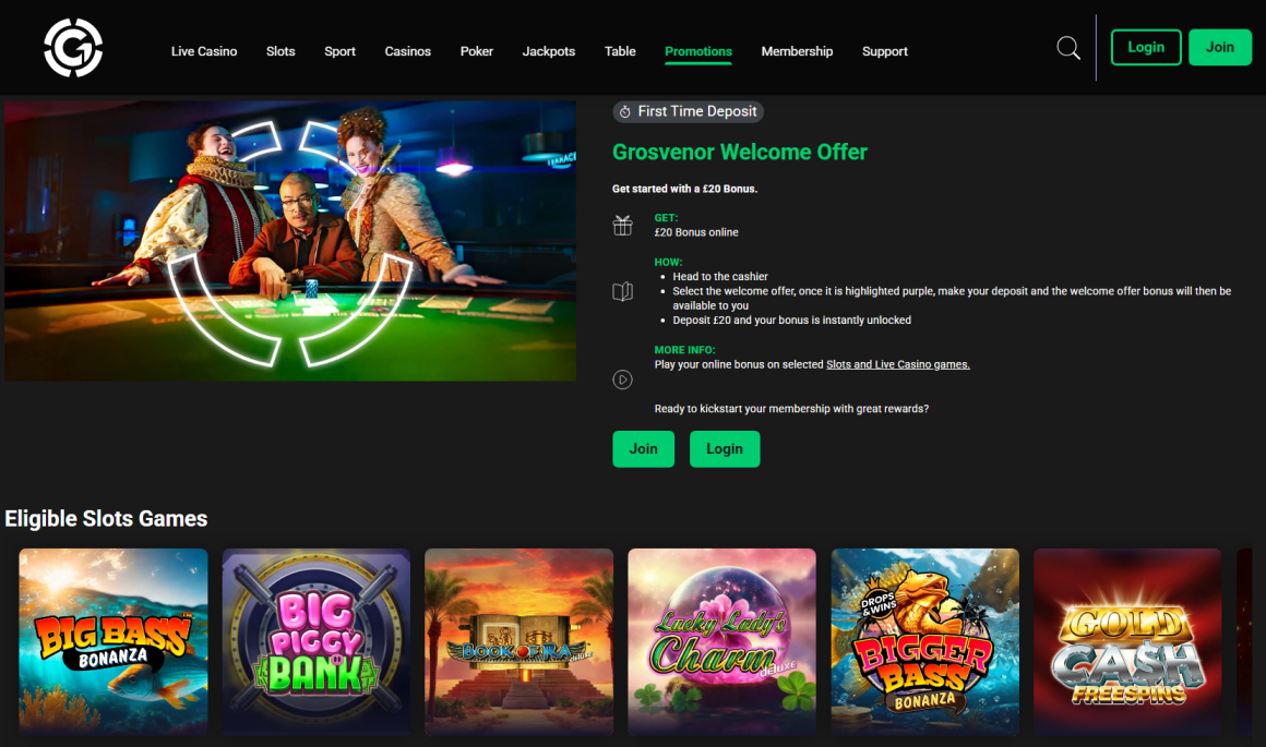 Grosvenor Casinos Free Spins Code and Bonus