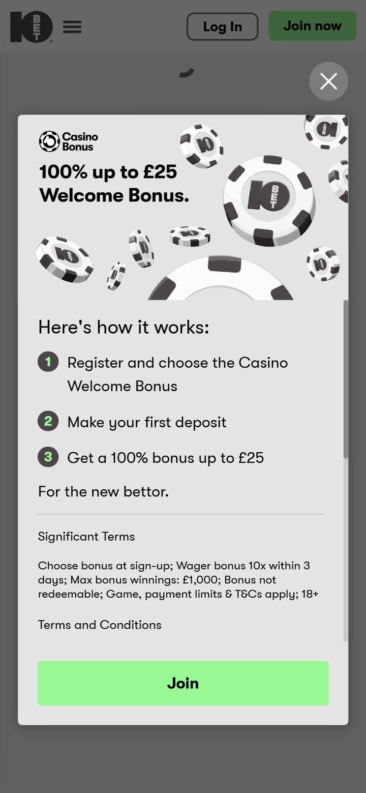 10bet welcome offer page, approved by Casino Gambler