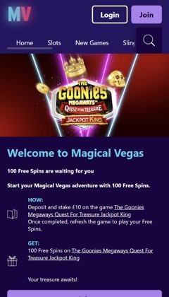 Magical Vegas free spins welcome offer page, Promo Code CGMVC