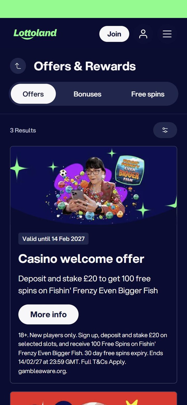 Lottoland Casino welcome offer page