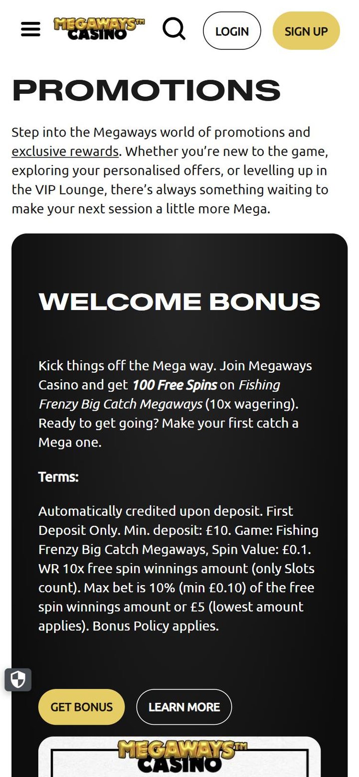 Megaways Casino welcome offer page, approved by Casino Gambler