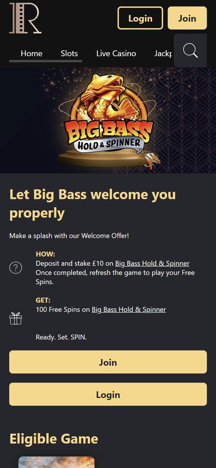 Rialto Casino welcome offer page