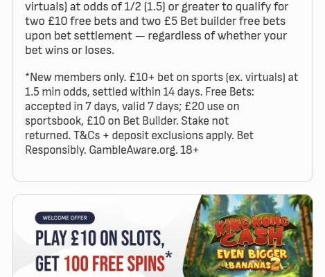 VirginBet Casino welcome offer page, screenshot approved by Casino Gambler